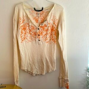 We the Free BOHO cream and orange long sleeve size XS